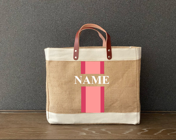 Racing Stripes  Jute Shopping Tote