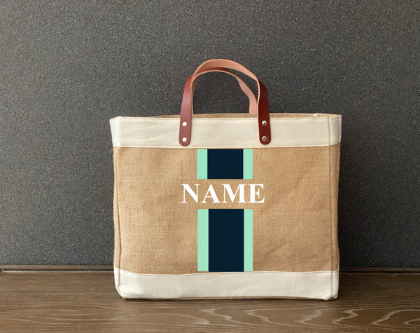 Racing Stripes  Jute Shopping Tote