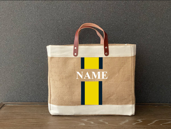 Racing Stripes  Jute Shopping Tote