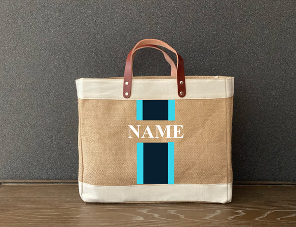 Racing Stripes  Jute Shopping Tote