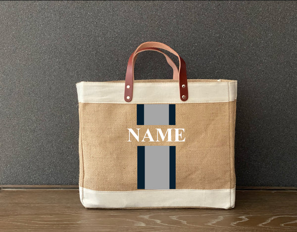 Racing Stripes  Jute Shopping Tote