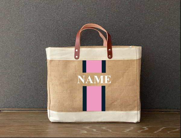 Racing Stripes  Jute Shopping Tote