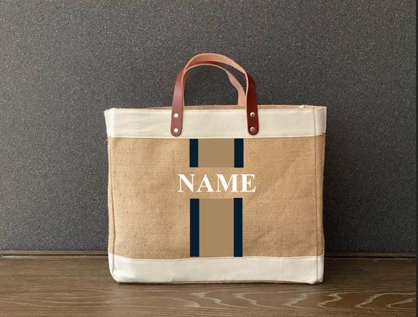 Racing Stripes  Jute Shopping Tote