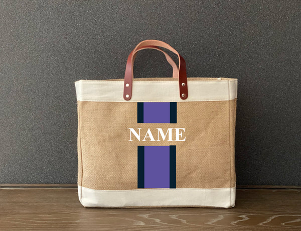 Racing Stripes  Jute Shopping Tote