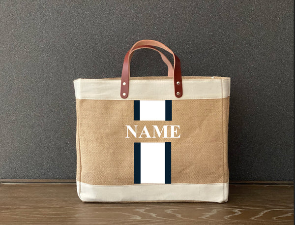 Racing Stripes  Jute Shopping Tote