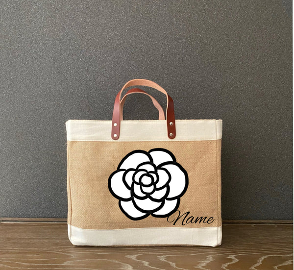 Blooming Camellia on Jute