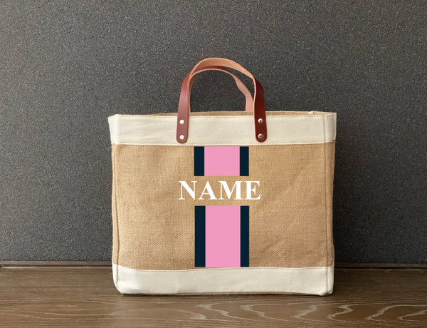 Racing Stripes  Jute Shopping Tote