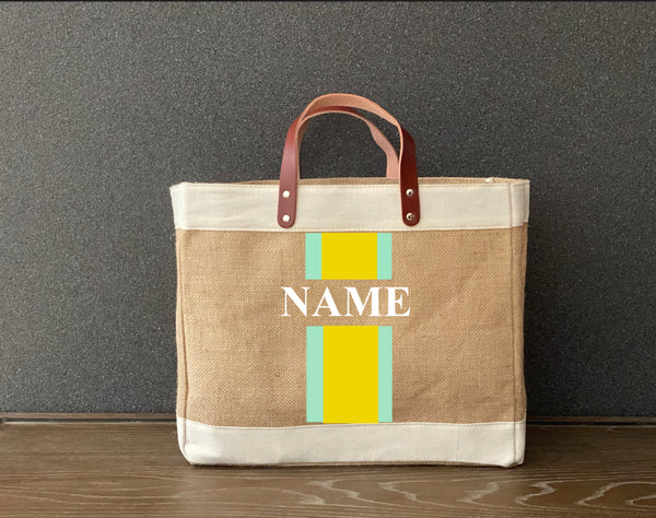 Racing Stripes  Jute Shopping Tote