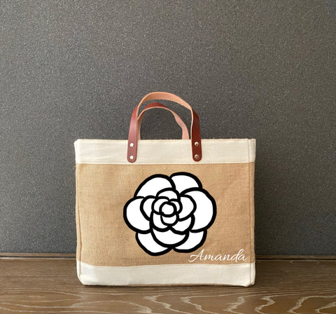 Blooming Camellia on Jute