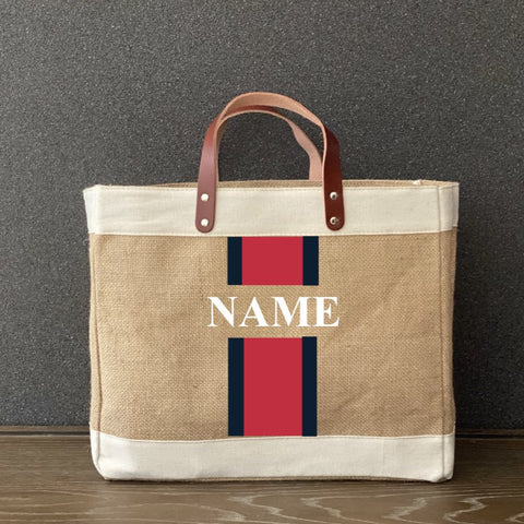 Racing Stripes  Jute Shopping Tote