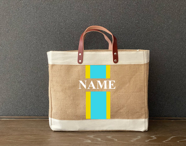 Racing Stripes  Jute Shopping Tote