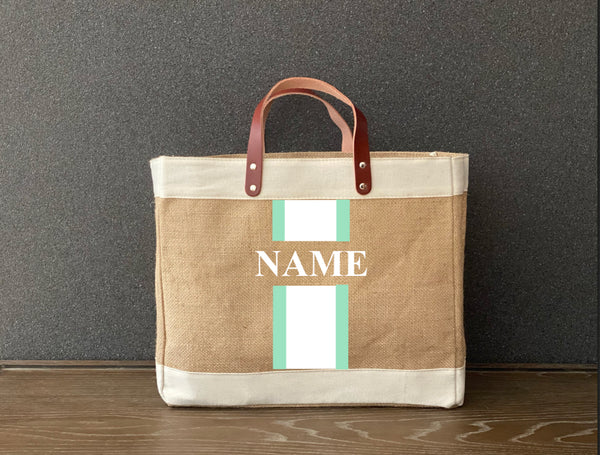 Racing Stripes  Jute Shopping Tote