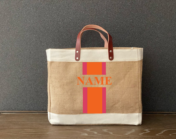 Racing Stripes  Jute Shopping Tote